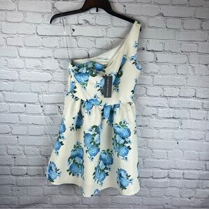 Sachin Babi Addison Women’s Size 6 One Shoulder Mini Dress White Blue Floral NWT